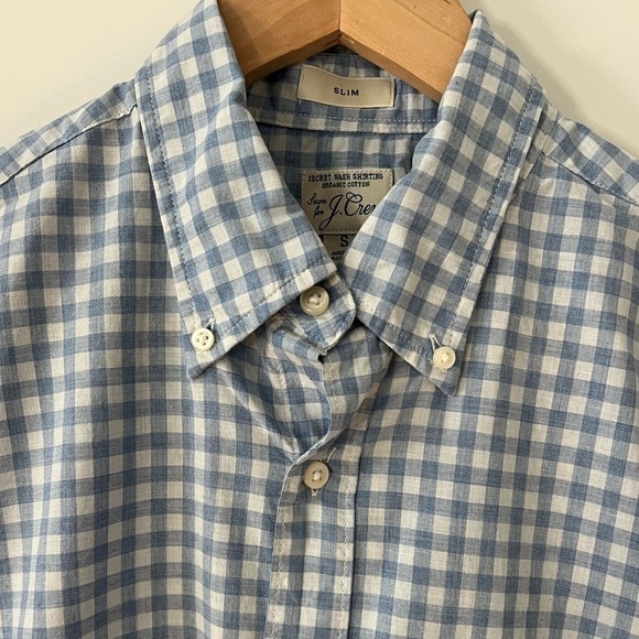 J. Crew blue  gingham pattern Wash Organic Cotton button Down Shirt Size S - Picture 3 of 8